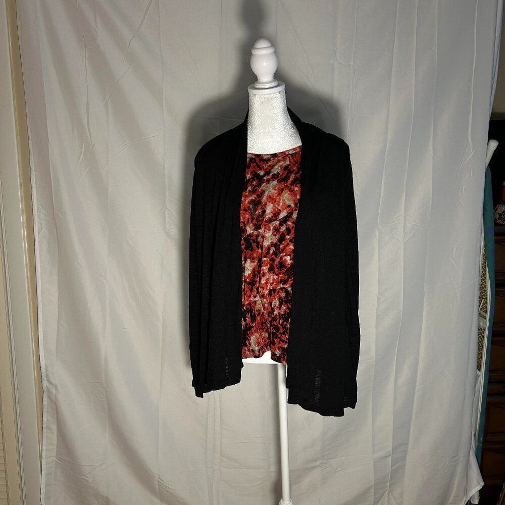 White Stag Top Red Black Ruffle with attached Black sweater Size XXL